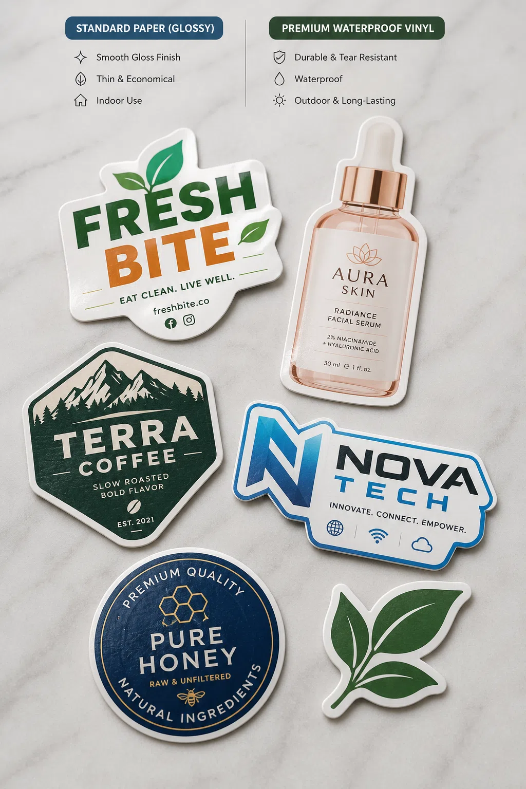 Custom die cut vinyl stickers printed and contour cut to design shape
