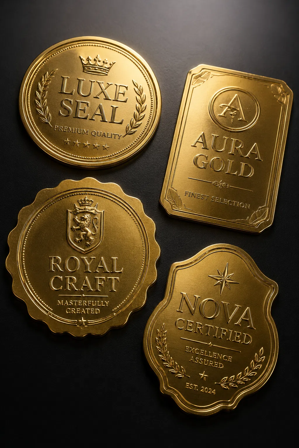Custom aluminium metal and foil embossed labels for luxury packaging and equipment