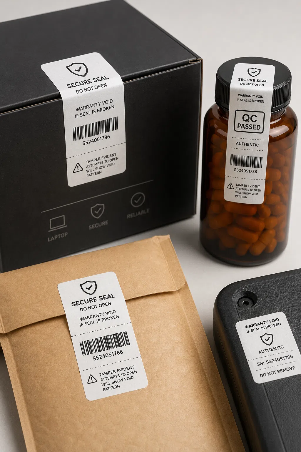 Tamper proof security VOID labels for package protection and authentication